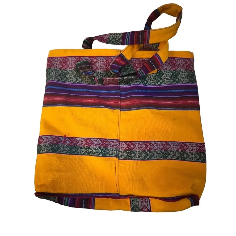 Peruvian Bag Purse Tote Inca Indian Tribal Textile Vintage Yellow Bold Colors